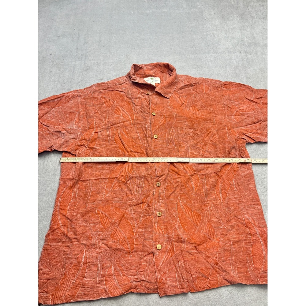 Island Shores Mens XXL Orange 100% Washable Silk Tropical Leaf Hawaiian Shirt - Picture 4 of 6